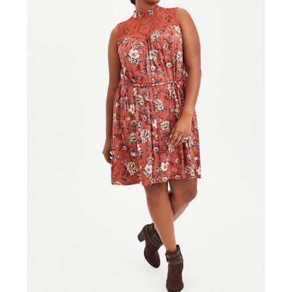 ๐ Soft Rust Floral Trapeze Mini Dress 2 2X NWT Torrid New! - Picture 1 of 8